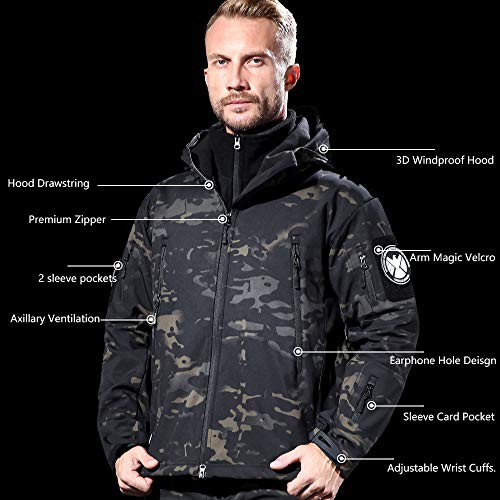 ANTARCTICA Men's Outdoor Waterproof Soft Shell Hooded Military Tactical Jacket (Black Camo, XL) - Thumbnail 2