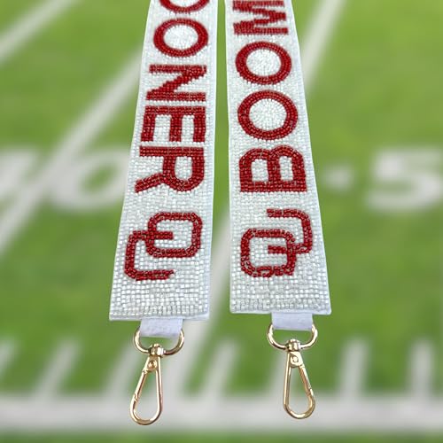 Image of Lashicorn Beaded Purse Strap Oklahoma White College Game Day Clear Handbag Replacement Strap Stadium Football University 45 inch Gold Hardware Clips