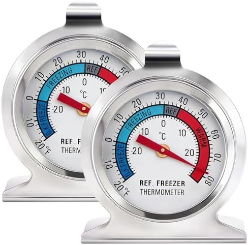 2 Pack Refrigerator Thermometer, Large Dial Freezer Thermometer with Dual-Scale for Freezer Refrigerator Fridge Temperature Cooler