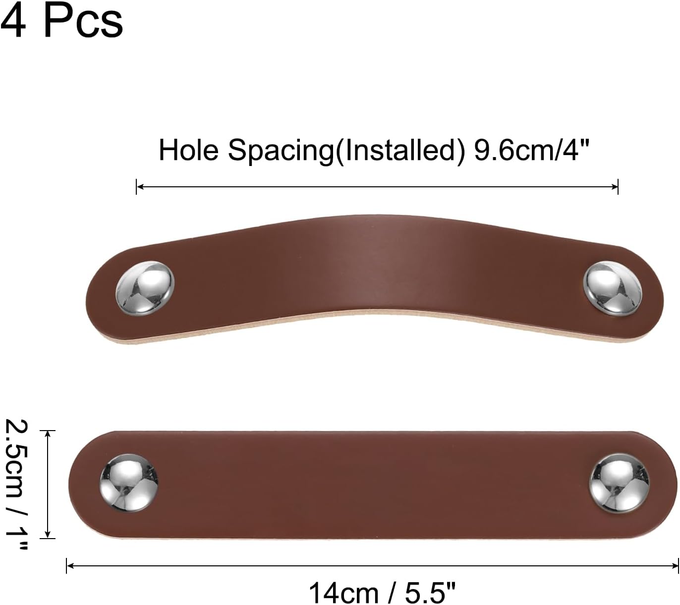 uxcell 4 Packs Leather Drawer Pulls, Double Hole Leather Drawer Knobs Furniture Dresser Handles Pulls with Screws for Dressers Drawers Closet Cupboard, Brown/Silver(Hole Spacing:96mm)