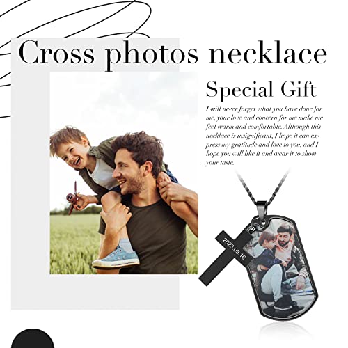 Picture Necklace Personalized Photo Pendant For Men Dad Fathers Day Custom Name Dog Tag Necklace For Men Boyfriend Memorial Necklace With Picture Hip Hop Jewelry (Cross And Dog Tag) #TOP4
