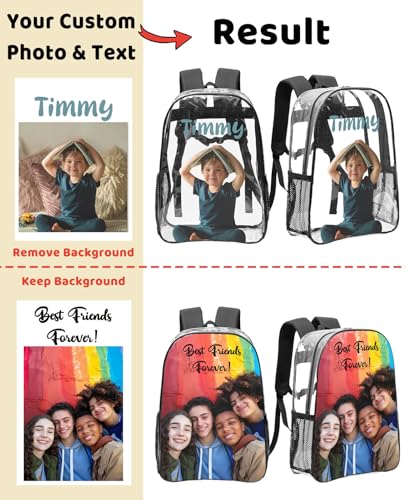 Custom Clear Backpack Personalized Transparent Backpacks with Photo Name Logo Text Customized Adjustable See Through Bag for Casual Travel Camping-16 in2