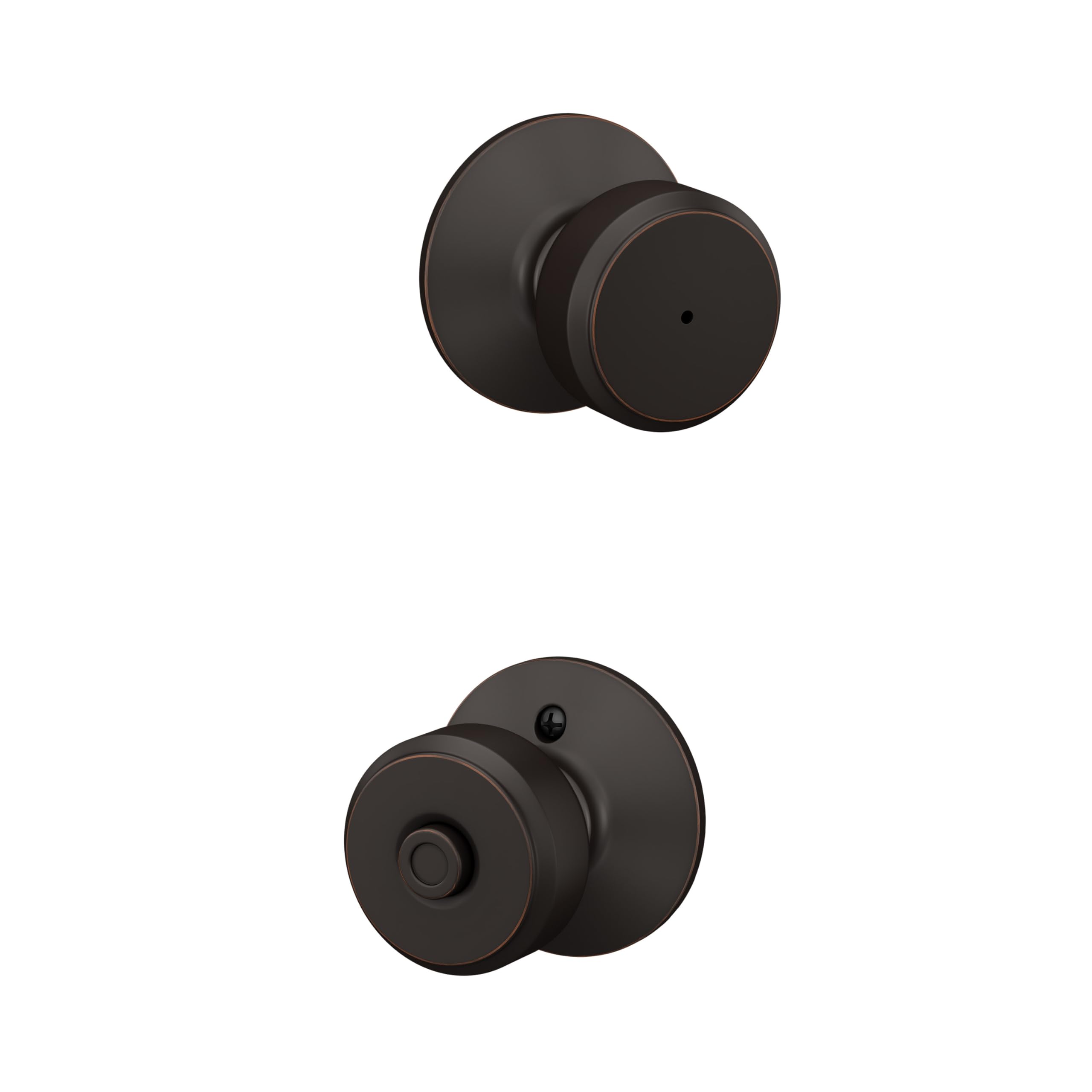 Schlage Bowery Bed/Bath Privacy Door Knob with Lock, Aged Bronze