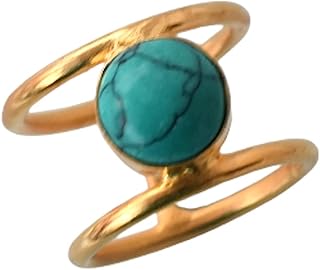 Veracity Jewelry Green Turquoise Rings For Women - December Birthstone 18K Gold Plated Rings For Women - Simulated Green Turquoise Statement Handmade Jewelry Rings - Green Turquoise Gemstone Gold Filled Fashion Chunky Rings - VR-316