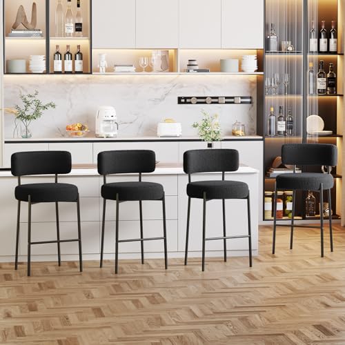 Ckaff Lot de 4 Tabouret de Bar, Tabouret de Cuisine en Boucé, Chaise de Bar Hauteur 63.5cm, Tabourets de Comptoir, Tabouret de Bistrot, Siège Rembourré avec...