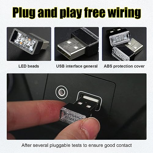 image for Ziciner 4 PCS USB LED Car Interior Atmosphere Lamp, Portable Mini LED 