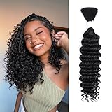 Coolbeeza Human Braiding Hair 14 Inch Deep Water Wave Bulk Human Hair for Braiding 12A Brazilian Virgin Curly Hair for Boho Braids Wet and Wavy No Weft 1 Bundle 50g Hair Extensions