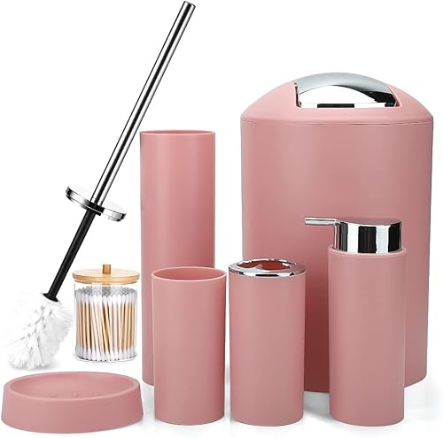 Otostar Juego de accesorios de baño de plástico con dispensador de jabón, soporte para cepillos de dientes, soporte para vasos, jabonera, soporte