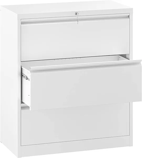 YITAHOME 3 Drawer Lateral File Cabinet with Lock, Metal Stainless Steel Wide Lateral Filing Cabinet for Legal/Letter A4 Size, Office Organizer Storage Cabinet,White 3 Drawers White