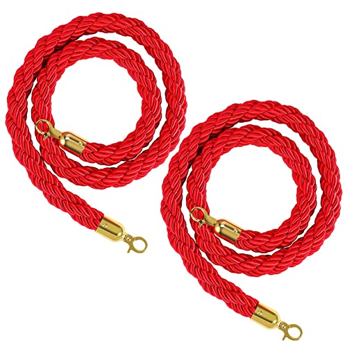 Cordón de nylon trenzado rojo con enganches dorados para postes de barrera, 350 cm