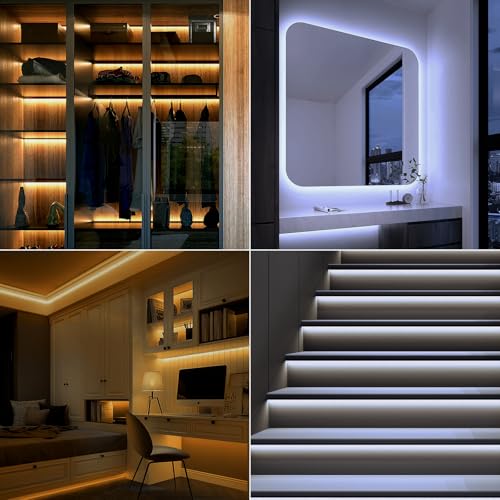 Image of 2 Pack LED Strip Lights Indoor Outdoor Waterproof, 16.5ft 150 LED 2700K-6000K Tunable White Battery Powered LED Strip Lights with Remote USB Dimmable Timer Cuttable for Kitchen Bathroom Yard Pool