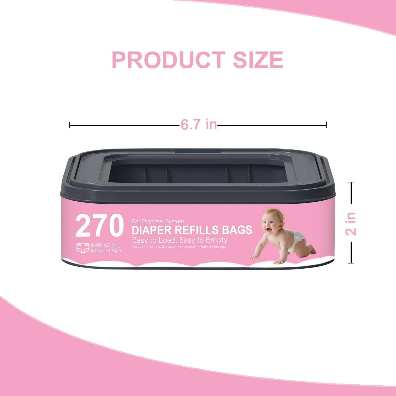 Standard Square Refills Disposal Bags Refill Compatible with Genie Diaper Compact, Select Pails (Not Fit Classic Version Pails), Hold Up to 270 Newborn-Sized Diapers Per Refill,6 Pack