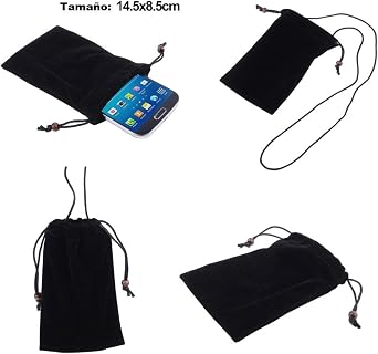 Case Cover Soft Cloth Flannel Carry Bag with Chain and Loop Closure for Sharp Aquos Keitai 3 (2019) - Black