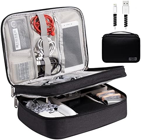 OrgaWise Accessories Bag Cable Case Electronics Organiser, Travel Cable Organisers for Carry Power Bank, Camera, and Memory Card Extra Send 2 pcs Data Protect Sets (3-Layer-Blue)