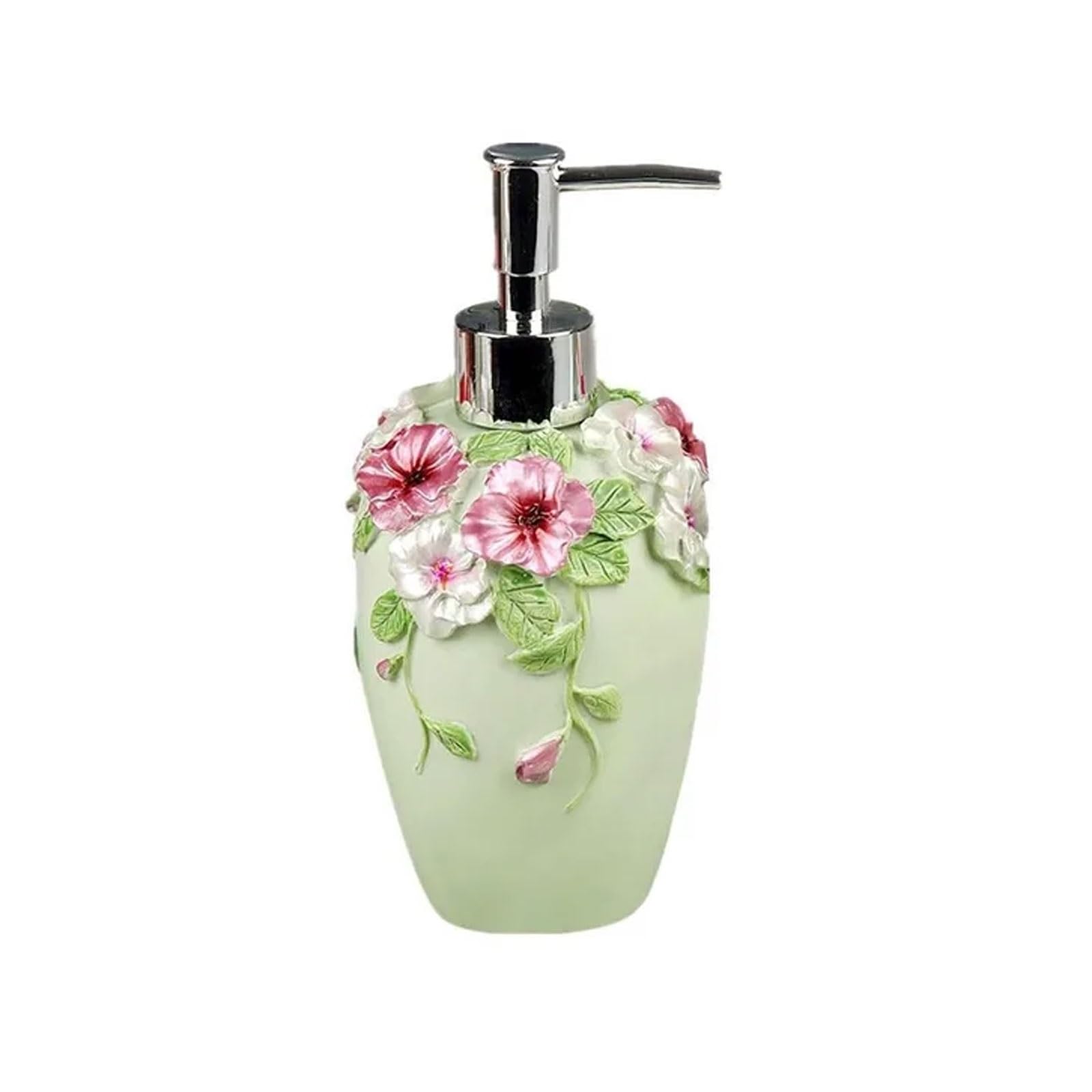 Vintage Flower Soap Dispenser Hand-Painted Resin Lotion Bottle, 10.1oz, Countertop for Bathroom Kitchen(Gr�n)