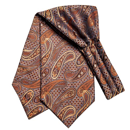 Image of Hi-Tie Silk Ascot for Men Self Tie Men's Cravat and Flower Lapel Pin Handkerchief Cufflinks Set for Wedding Party
