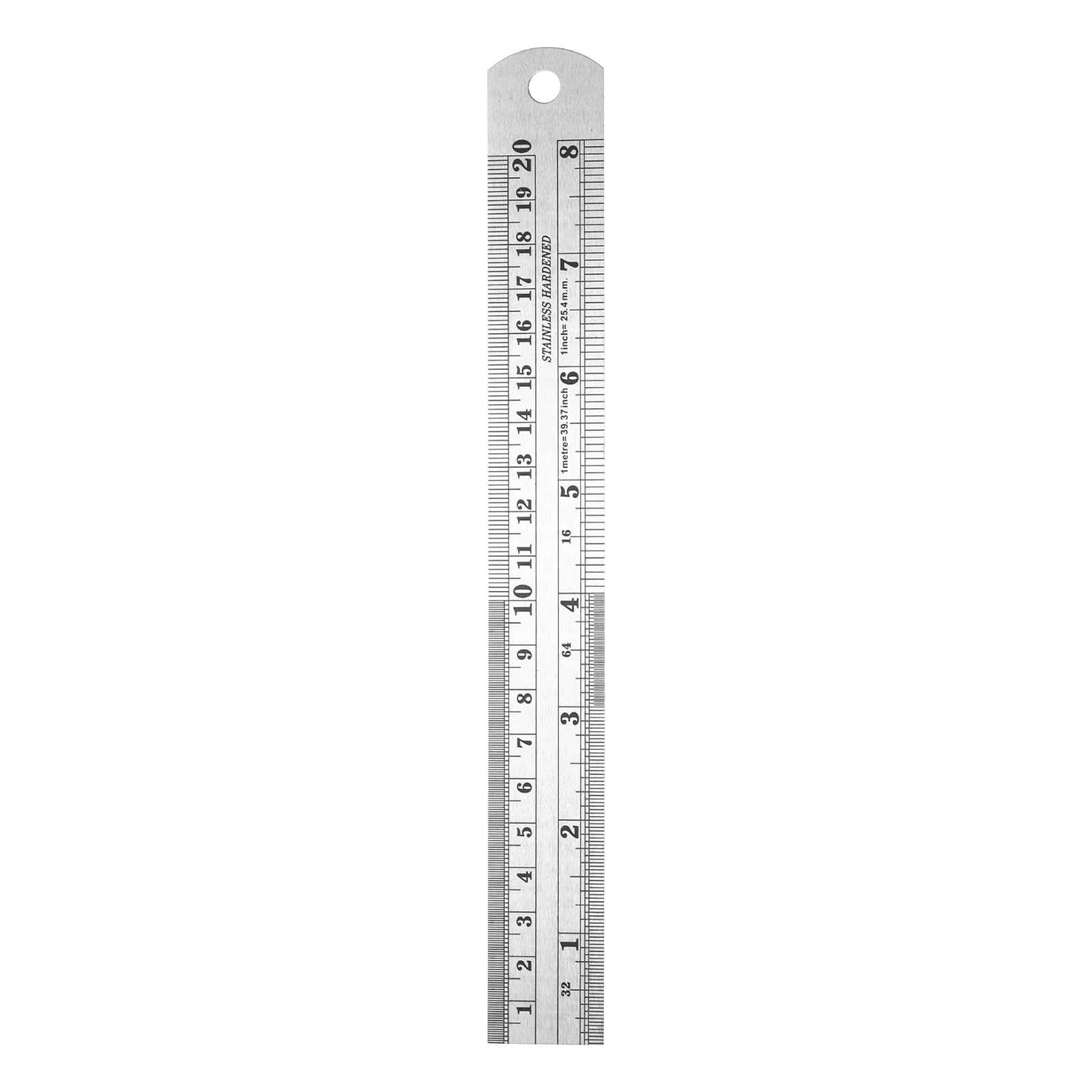 sourcing map Stainless Steel Metal Ruler 20cm/8" Dual Scale Metric Inch Straight Edge Measuring Tool with Conversion Table (1")