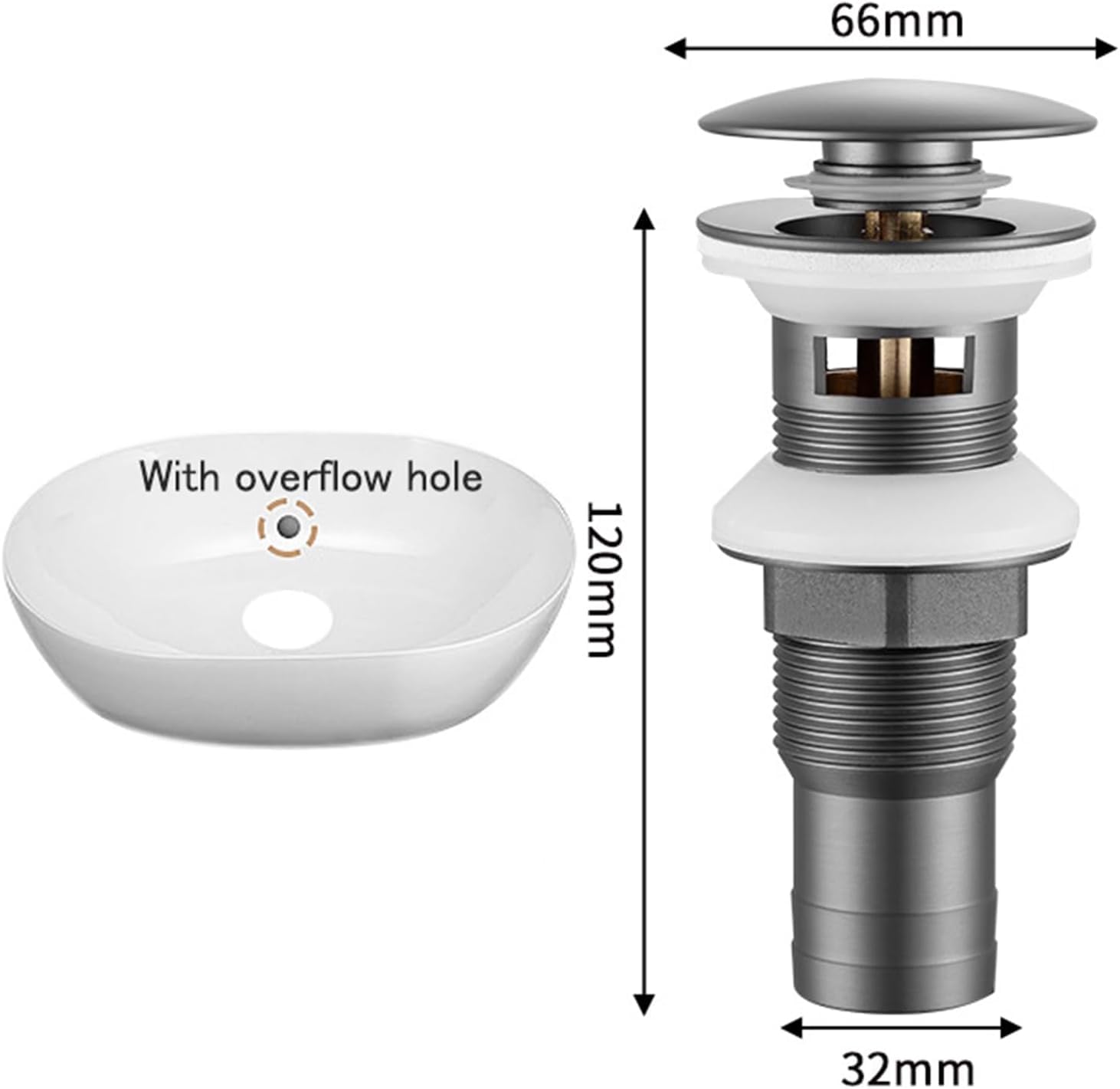 Pop Up Sink Plug Umywalka Zlewozmywak Szczelinowy Pop Up Pop Up Korki Do Zlewozmywaków Umywalka Pop Up Waste Push-bounce Całkowicie Miedziany Pistolet Spustowy, Gun Gray, Nonporous