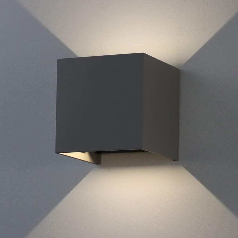 K-Bright 7W LED Wandleuchten Innen/Außen Wandlampe Auf und ab Einstellbarer Lichtstrahl 4000K Natürliches Weiß Außenwandleuchte LED IP65 wasserdichte Wandleuchte Dunkelgrau