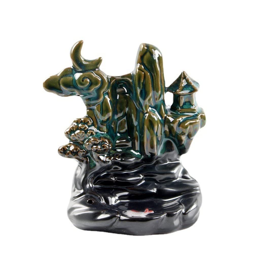 Brûleur d'encens cascade en céramique artisanale design lune pour rituel méditation.