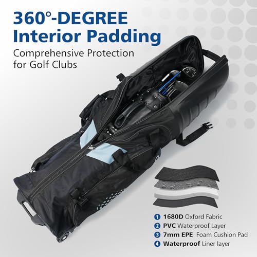 Image of Golf Travel Bags for Airlines with Wheels, Hard Case Top and 1680D Heavy Duty Oxford Protect Golf Clubs, Lightweight and Easy to Maneuver