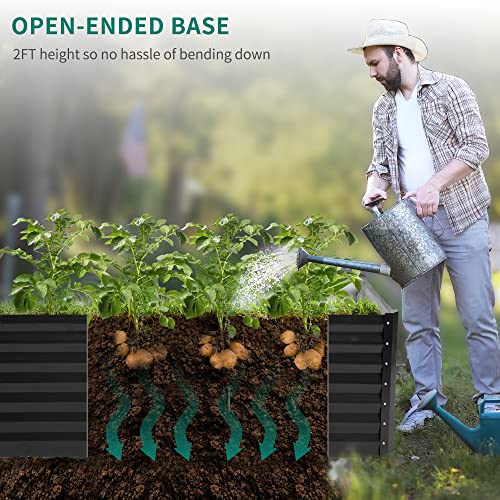 Yitahome 6X3X2Ft Outdoor Raised Garden Bed Kit, Large Stainless Steel Metal Patio Planter Box With 2 Ground Nails, 3 Support Rod, And Safe Edge Curling Design For Plants Vegetables Flowers,Black #TOP4