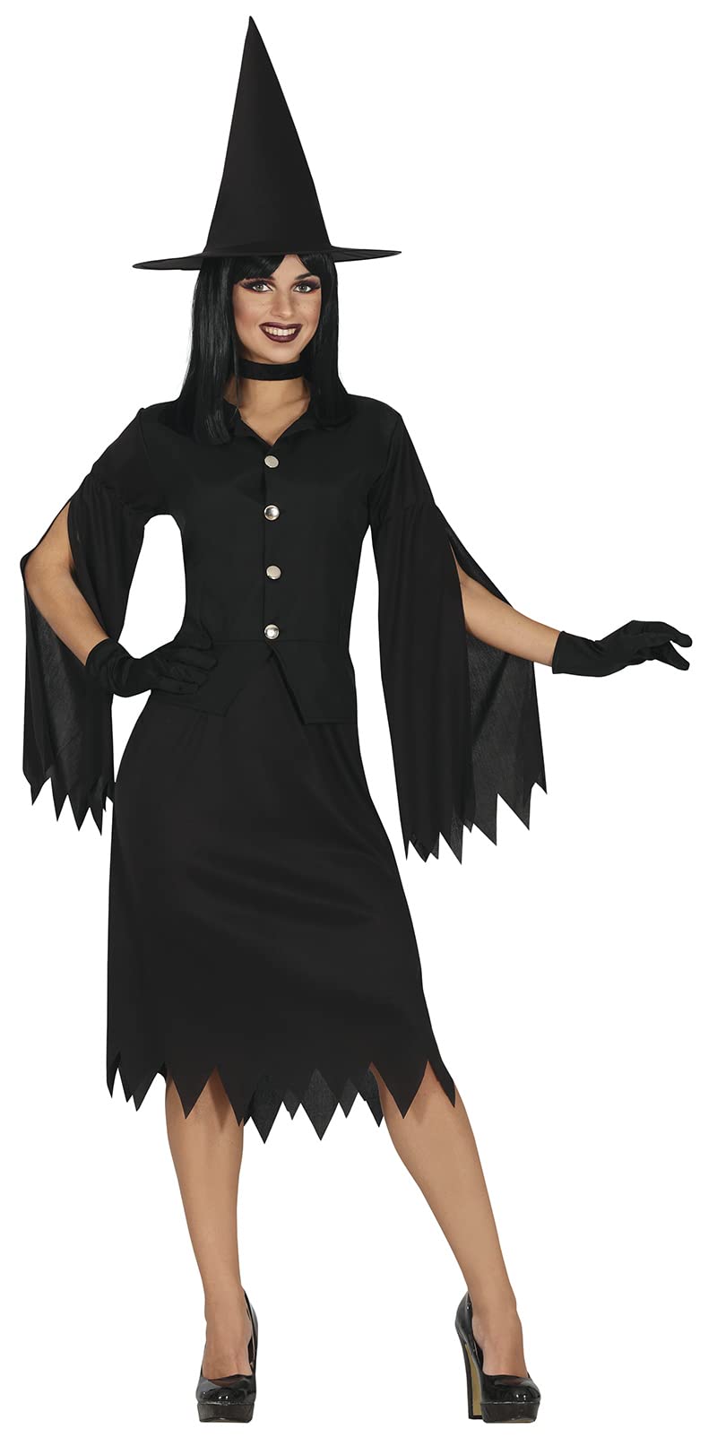 FIESTAS GUIRCA Black Salem Witch Halloween Costume Adult Women - Adults Fancy Dress Costumes Women including Witch Hat Size L 14-16