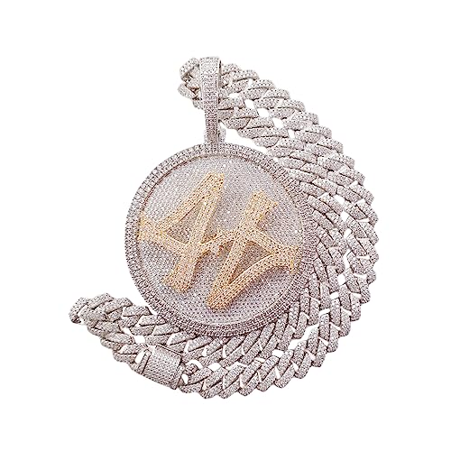 ICEDIAMOND 14K Hip Hop Jumbo 44 Rotating Medal Pendant with 14mm Cuban Link Chain, Gold Plated Iced Out Super Sparkling CZ Diamond Necklace for Men