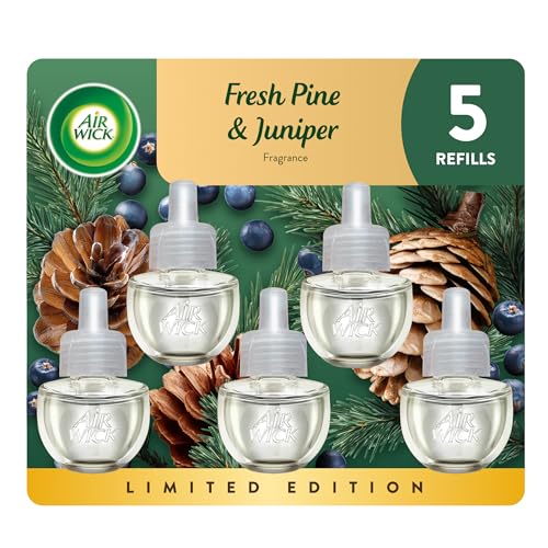 Air Wick Plug in Scented Oil Refill, 5 ct, Fresh Pine and Juniper, Air Freshener, Essential Oils,...