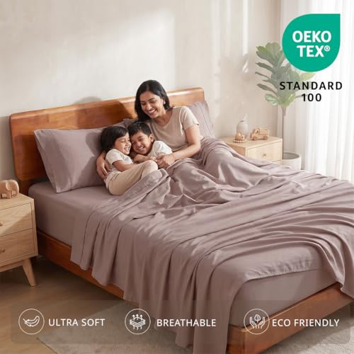 Image of LANE LINEN 100% Organic Cotton Bedsheet for Double Bed King Size - Lilac | GOTS Certified, Percale Weave, 108x108 inches, Soft & Breathable, Machine Washable, Includes 2 Pillow Covers