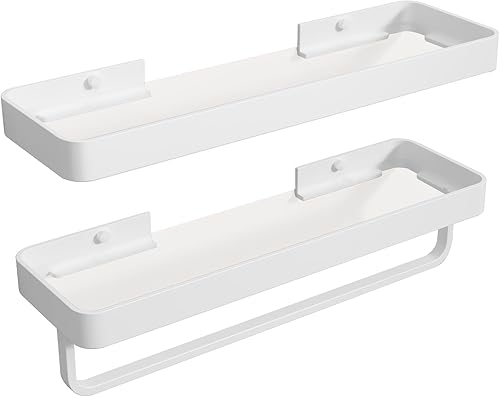 Miniatura 21 de Danpoo Estantes de baño flotantes negros de 16 pulgadas con toallero, estante de pared de vidrio templado transparente, paquete de 2 unidades, Negro