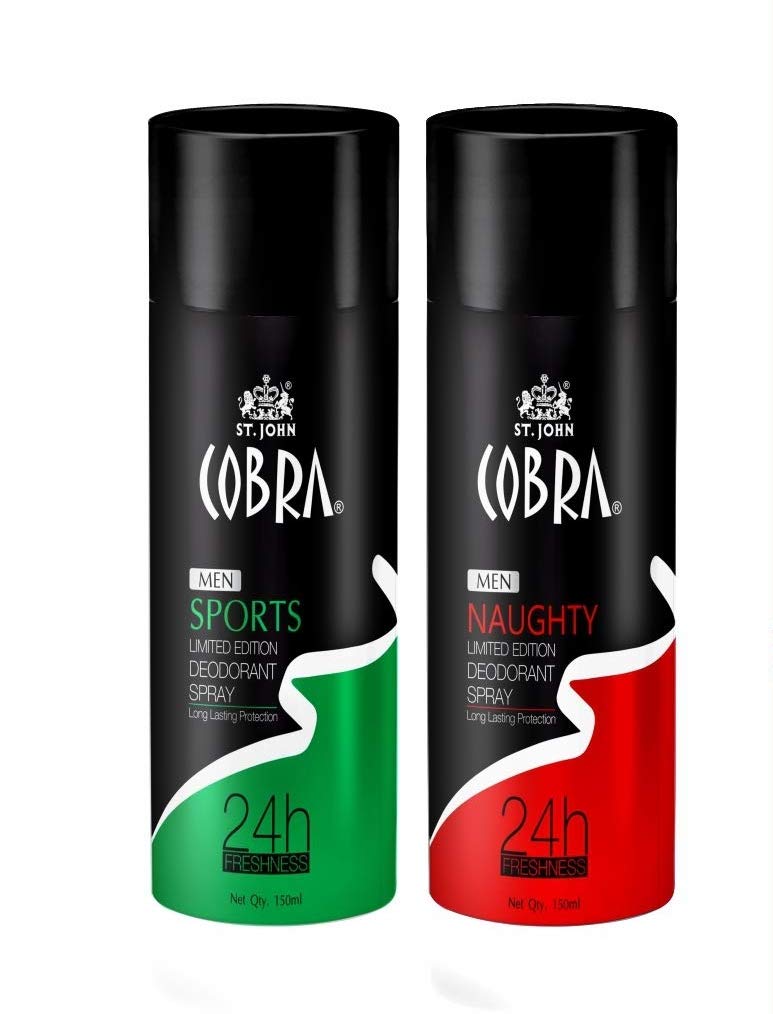ST.JOHN Deodorant For Men, Deodorant For Women, Long Lasting Fragrance, Irresistible Scent, Fresh and Soothing Deo, Deo For Men, Deo For Women, COBRA- Sports & Naughty (150ml Each- Pack of 2)
