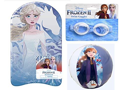 Girls Frozen II Foam Kickboard, Swim Goggles + Free Frozen Beach Ball