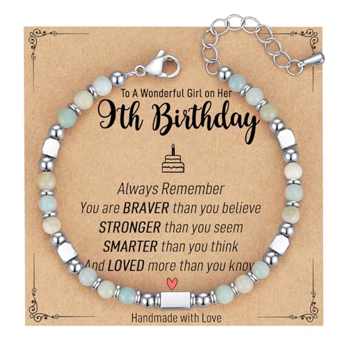 Image of AryaHozel 4mm Natural Stone Bracelet with Birthday Cards, 6-21 Year Old Birthday Gifts for Girls Daughter Granddaughter Niece Sister Women Friends