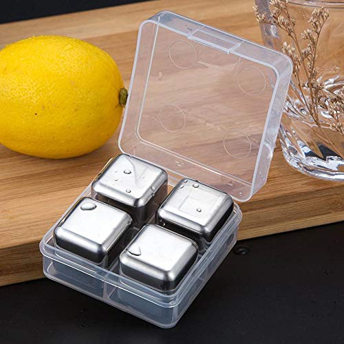 Miniatura 3 de Piedra De Enfriamiento,Cubo De Hielo De Metal,Cubitos De Hielo Acero Inoxidable,4pcs Con Abrazaderas Piedra De Hielo Reutilizable Stainless Steel Ice Cubes Whisky Stones