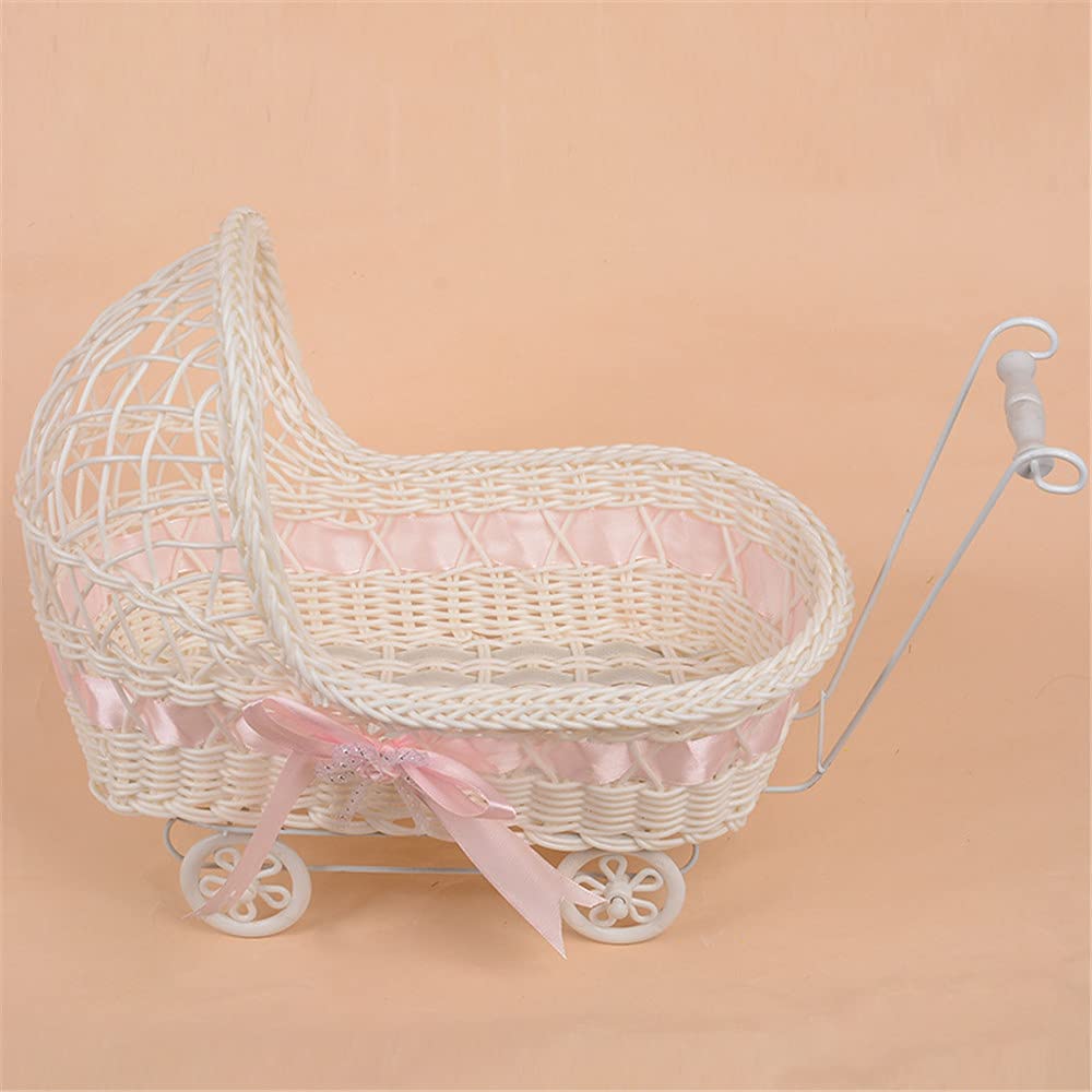 GIVBRO Wicker Pram Hamper Cart Basket Flower Vase Storage Organizer Baby Shower Party Gifts