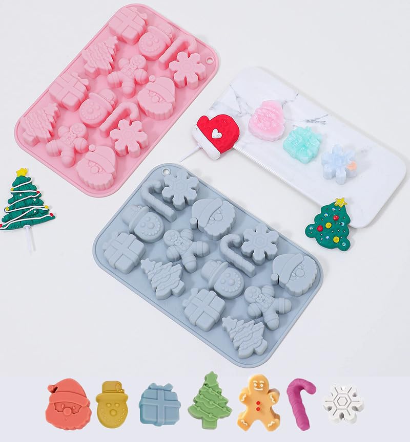 Silicone Mould, 2PCS Christmas Tree Snowman Santa Snow Shapes Cake Moulds Soap Candy Chocolate Muffin Jelly Trays Baking Molds for Xmas New Year Cake Decoration - Image 2