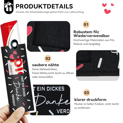 15pcs Dankeschön Geschenke - Du hast ein dickes Danke verdient Geschenk für Kollegen Teams - Hülle Filz Geschenk Verpackung,Ohne Schokolade