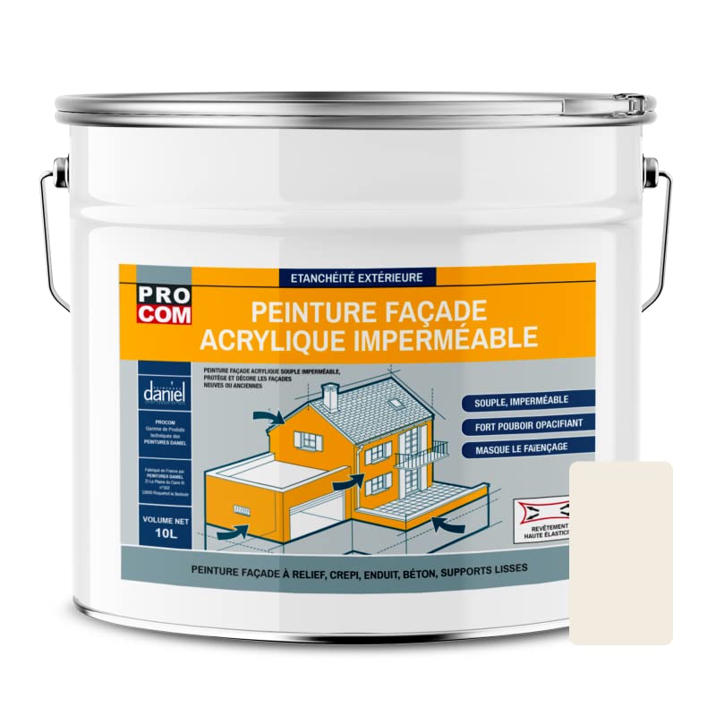 PRO COM Peinture façade crépi, façade à relief, imperméabilisation et protection des façades - Durable jusqu'à 10 ans 10 litres