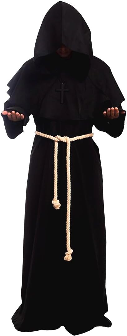 Medieval Priest Monk Robe Hooded Cloak Wizard Sorcerer Cape