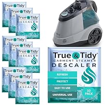 True & Tidy Garment Steamer Descaler Packets Decalcifier for Removing Mineral Deposits and Build-up, Great for Maintenance, Compatible with Any Garment Steamer Brand, 10 packs