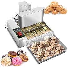 Electric Mini 6 Rows Mini Donut Maker, Donut Maker, Commercial Doughnut Maker,Donut Maker with Stainless Steel 9.5L Hopper,Adjustable Thickness Auto Doughnut Formed and Fryer,2700pcs/hour