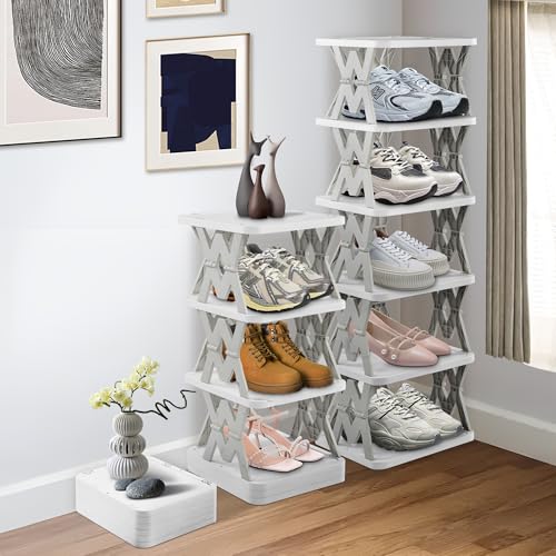 RILUKICH 6 Tier Collapsible Kids Shoe Rack, Small Vertical Foldable