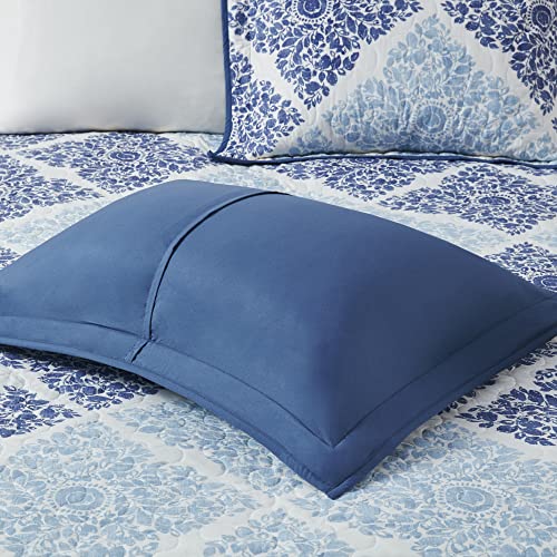 Madison Park Claire Quilt Modern Design - All Season, Breathable Coverlet Lightweight Bedding Set, Matching Shams, Decorative Pillow, Full/Queen (90 In X 90 In), Diamond Blue 6 Piece #TOP30
