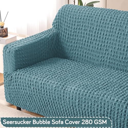 Image of HOKIPO 'Aria Nova' 280 GSM Elastic 2 Seater Bubble Sofa Cover Stretchable Slipcover, Tropical Teal (NEW-AR-6209-TL)
