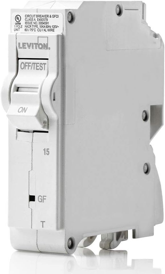 Leviton 15A 1-Pole Plug-On GFCI Branch Circuit Breaker, Thermal Magnetic, 120 VAC, LB115-GFT, White