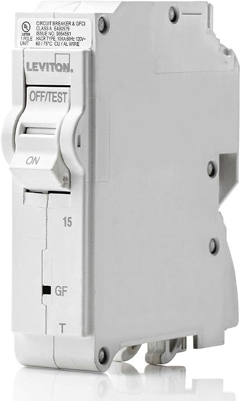 Disyuntor derivador GFCI enchufable de 1 polo, 15 A, magnético térmico, 120 V CA, LB115-GFT, blanco