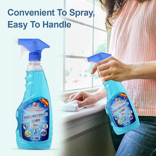 Image of Glass Cleaner Spray- 500 ml x 3 (Pack of 3) with Microfiber Cloth, Car Glass Cleaner Liquid and All Surface Solution for Car, Kitchen and Home Surfaces