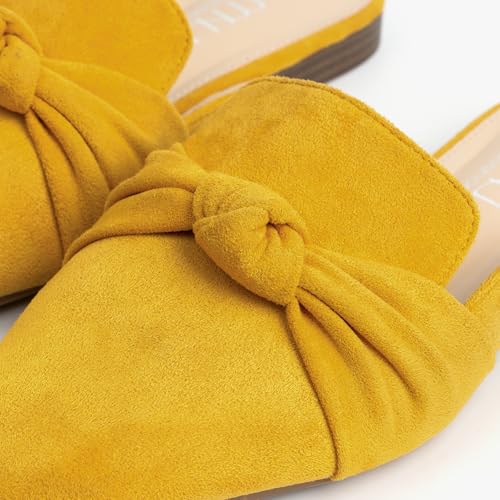 Image of MUSSHOE Mules for Women with Bow Knot: Pointed Toe Flats - Cloud-Cushion Suede Backless Loafers for Office & Casual Wear - Wide-Fit Friendly Slip On Slides with Memory Foam