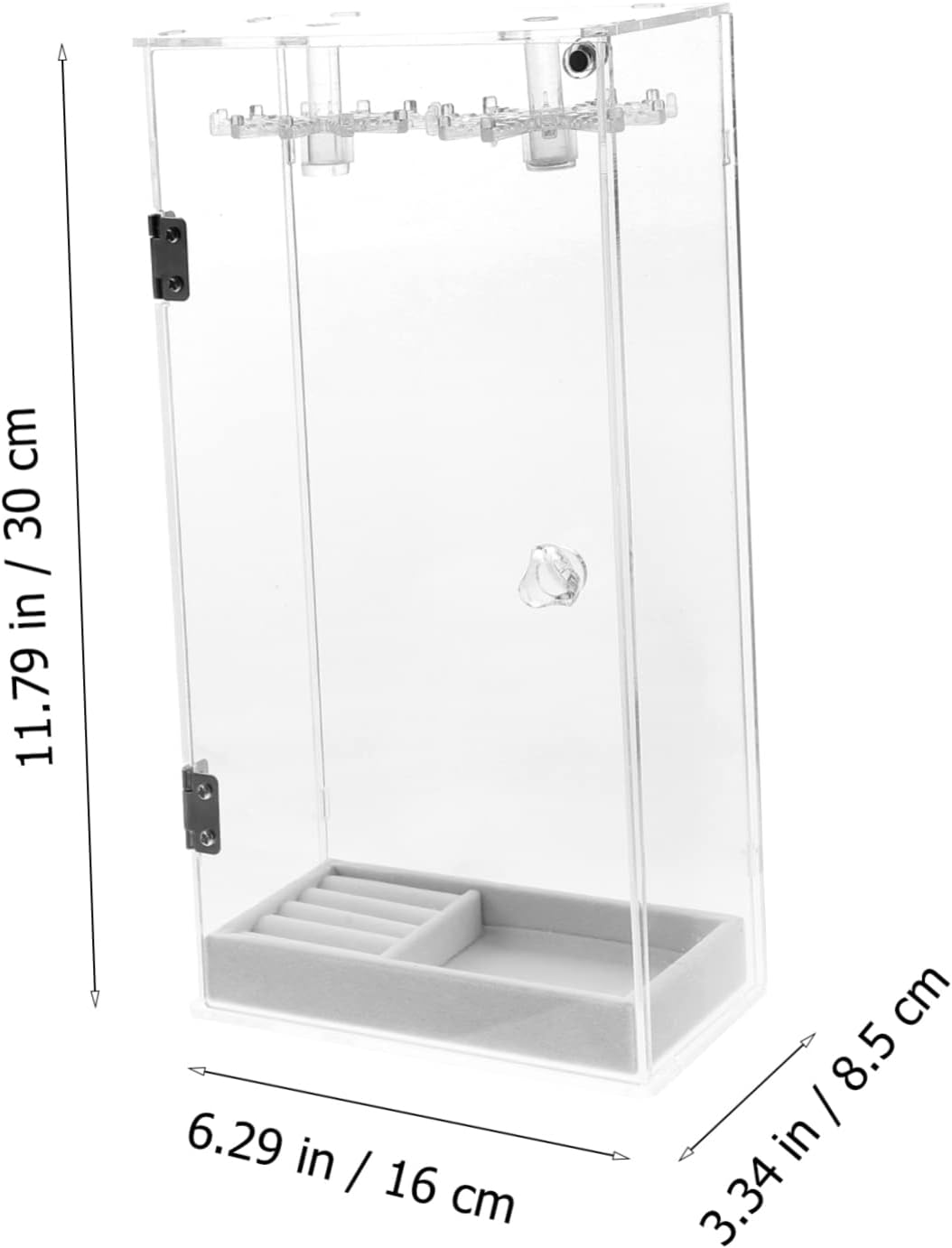 Clear Acrylic Necklace Holder with Rotatable Hooks and Dustproof Tray Transparent Jewelry Organizer Stand for Necklaces Bracelets Rings and Earrings Stylish Desktop Display Rack